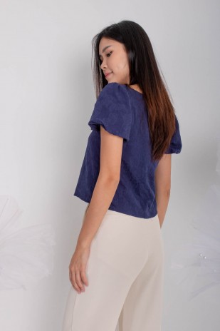 Darnie Square-Neck Puff Top in Navy