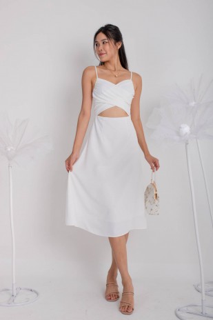 Clovie Crossover Cut-Out Dress in White