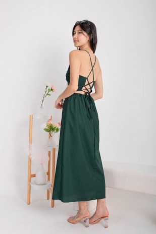 Heidine Halter Lace-Up Maxi in Forest