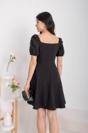 Sondrea Pleated Puff Dress in Black