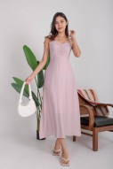 Lenora Tie-Straps Ruched Maxi Dress in Blush