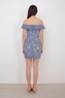 Roques Off Shoulder Crochet Dress in Blue (MY)