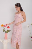 Irelia Floral Cowl Overlap Dress in Pink