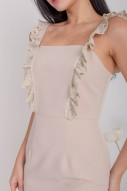 Stelly Straight-Neck Lace Dress in Sand