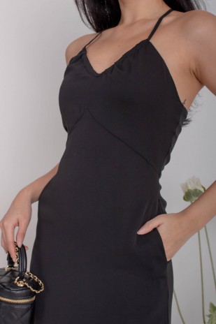 Feige V-Neck Cross-Back Dress in Black