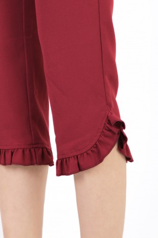 Blythe Ruffle Pants in Burgundy Red (MY)