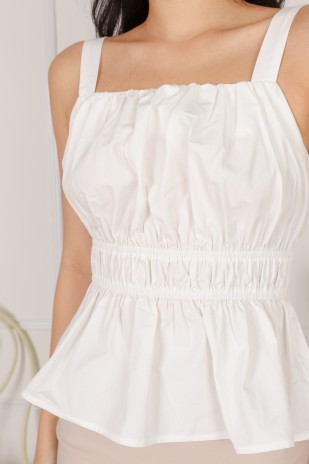 Perra Ruched Peplum Top in White (MY)