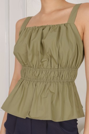 Perra Ruched Peplum Top in Sage (MY)