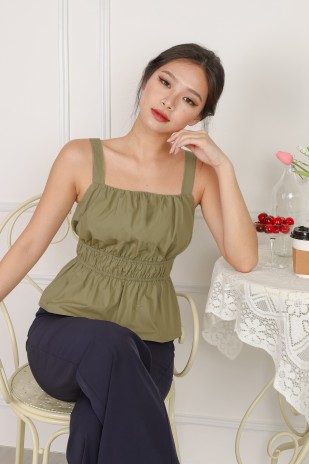 Perra Ruched Peplum Top in Sage (MY)