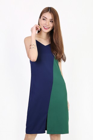 Allison Colorblock Dress in Navy-Green (MY)