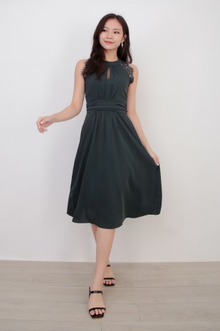 Adele Lace Midi Dress in Forest Green (MY)
