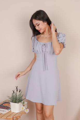 Phedra Ruched Knot Dress in Powder Blue (MY)
