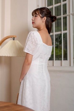 Meagan Textured V-Neck Dress in White
