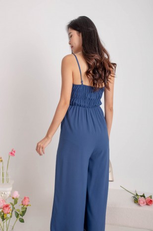 Sonnie Smocked Jumpsuit in Blue