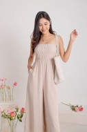Sonnie Smocked Jumpsuit in Oat