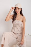 Sonnie Smocked Jumpsuit in Oat