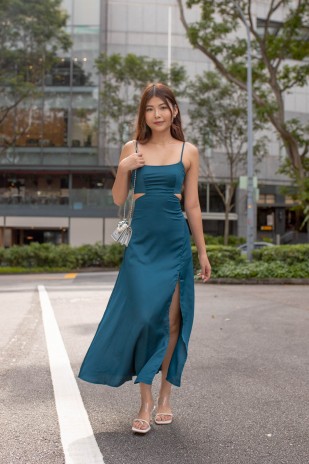 Tessa Cut-Out Slit Maxi in Teal