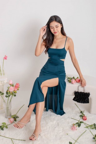 Tessa Cut-Out Slit Maxi in Teal