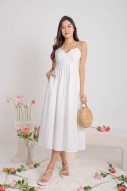 Keyrie Padded Flare Maxi Dress in White