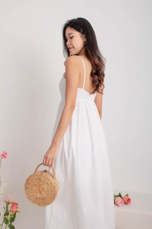 Keyrie Padded Flare Maxi Dress in White