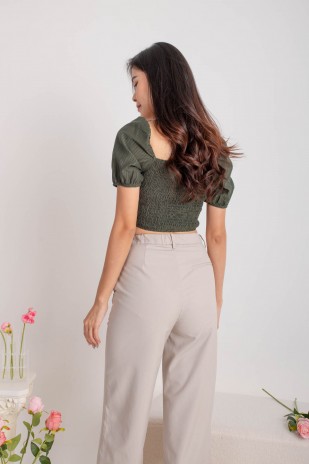 Liope Ruched Sleeved Top in Olive