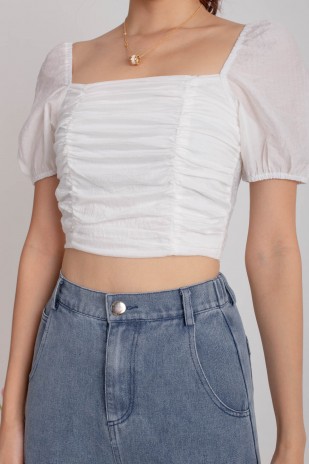 Liope Ruched Sleeved Top in White