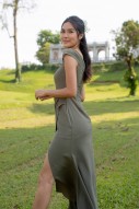 RESTOCK4: Viore Off-Shoulder Overlap Dress in Artichoke