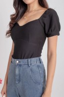 Minnie Padded Sweetheart Top in Black