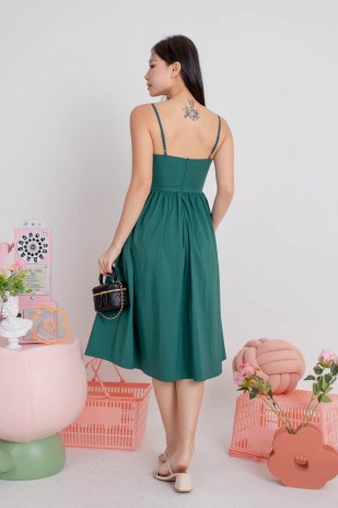 Arbella Ruched Flare Midi Dress in Teal