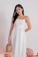 Arbella Ruched Flare Midi Dress in White