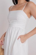 Arbella Ruched Flare Midi Dress in White