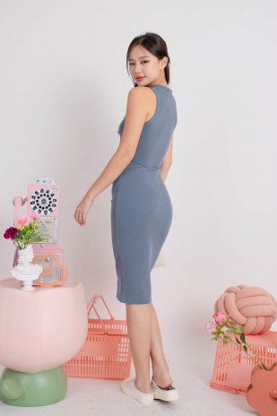 Juna Cut Out Ribbed Dress in Steel Blue