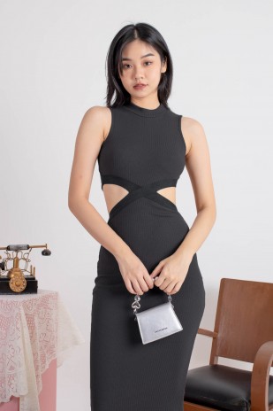 Darren Cut-Out Ribbed Dress in Charcoal