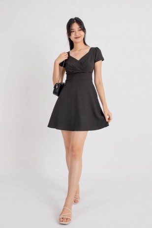 Carline Textured Wrap Dress in Black