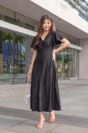 Jaycie Button Flutter Midi Dress in Black