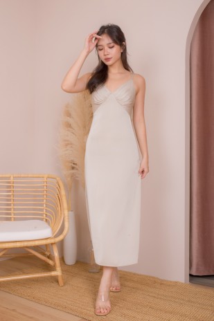RESTOCK2: Cheryn Ruched Maxi Dress in Champagne