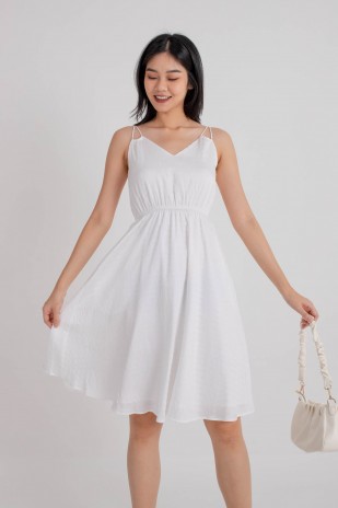 Velya V-Neck Flare Dress in White
