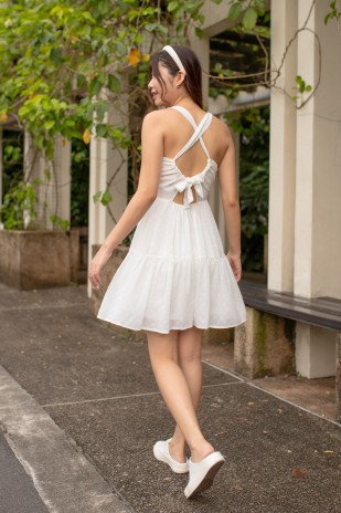 Emi Swiss Dot Padded Tie-Back Dress in White