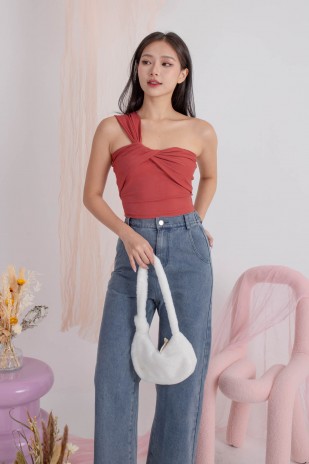Ruki One Shoulder Knot Top in Rose