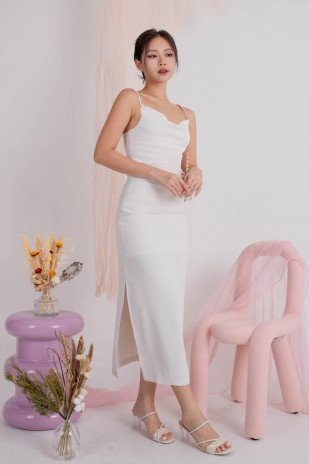 Evangel Cowl Midi Dress in Pearl