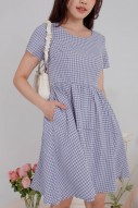 Subi Gingham Tiered Dress in Blue