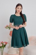Erine Lace Embroidery Puff Dress in Forest