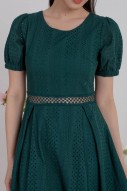Erine Lace Embroidery Puff Dress in Forest