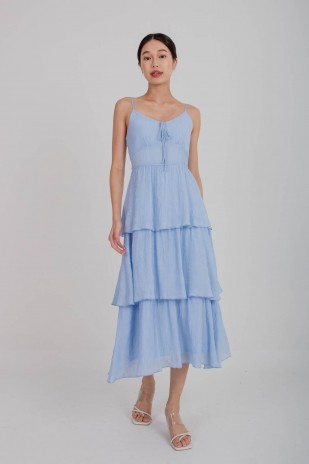 Odle Bustier Tiered Midi Dress in Blue