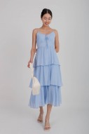 Odle Bustier Tiered Midi Dress in Blue