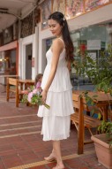 Odle Bustier Tiered Midi Dress in White