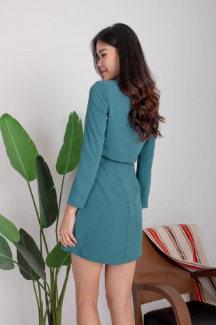RESTOCK: Venchy Double-Breasted Crop Blazer in Teal