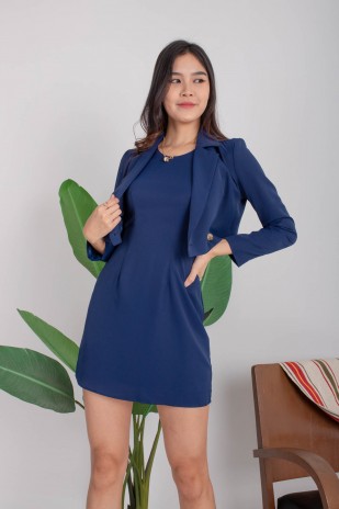 RESTOCK: Venchy Double-Breasted Crop Blazer in Royal Blue