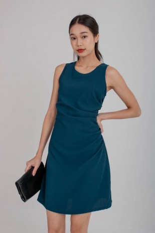 Joanne Ruched Racer Dress in Teal