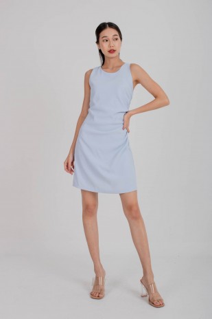 Joanne Ruched Racer Dress in Blue